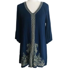 Miami  XS Dress Navy Blue Embroiderd Long Sleeve F